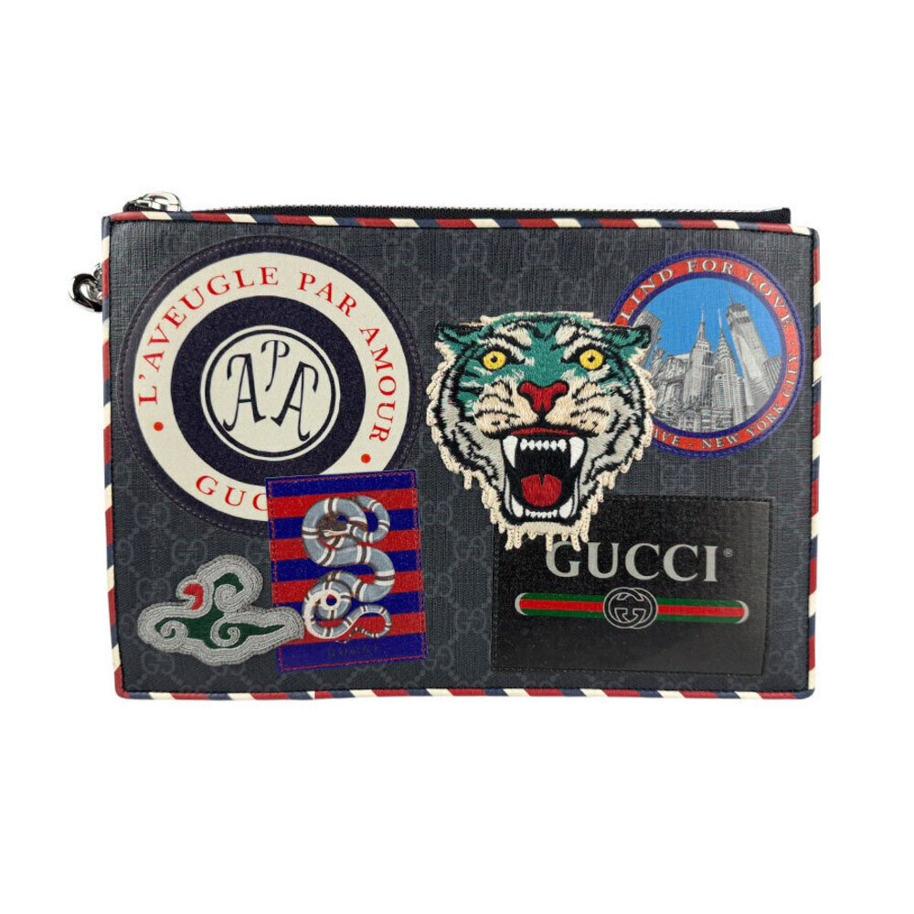 Gucci GG Supreme Canvas Multicolor Clutch Bag Silver Black